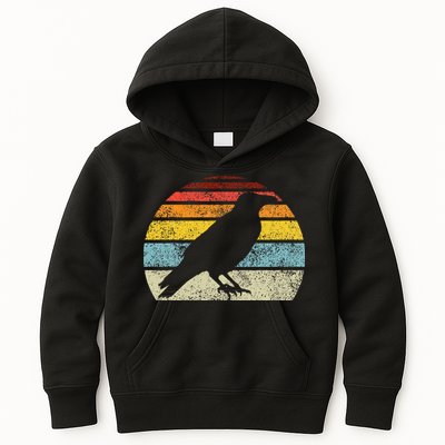 Crow Vintage Raven Gothic Retro Bird Lover Kids Hoodie