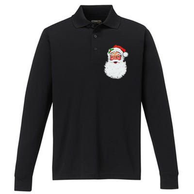 Cool Vintage Retro Christmas Santa Claus Face Funny Gift Performance Long Sleeve Polo