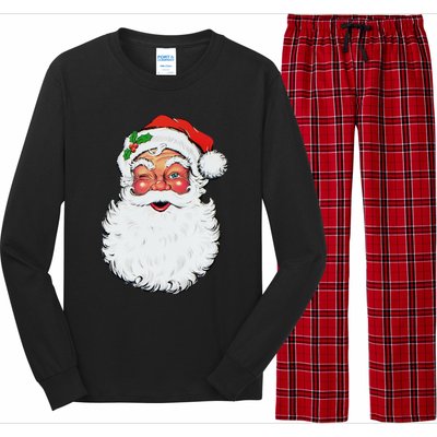 Cool Vintage Retro Christmas Santa Claus Face Funny Gift Long Sleeve Pajama Set