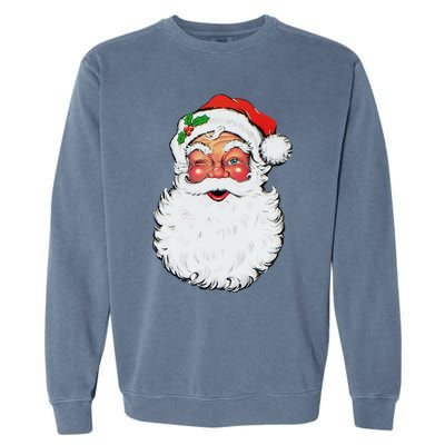 Cool Vintage Retro Christmas Santa Claus Face Funny Gift Garment-Dyed Sweatshirt