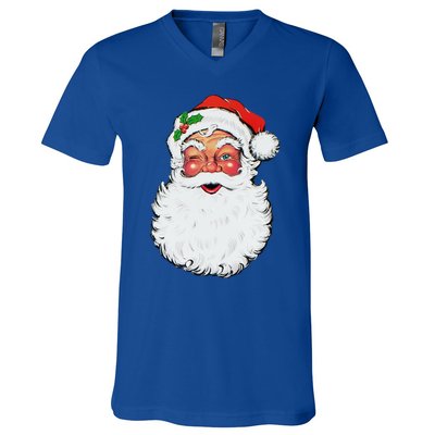 Cool Vintage Retro Christmas Santa Claus Face Funny Gift V-Neck T-Shirt