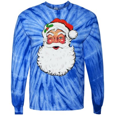 Cool Vintage Retro Christmas Santa Claus Face Funny Gift Tie-Dye Long Sleeve Shirt