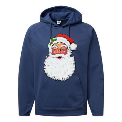 Cool Vintage Retro Christmas Santa Claus Face Funny Gift Performance Fleece Hoodie