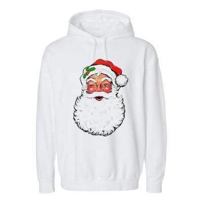 Cool Vintage Retro Christmas Santa Claus Face Funny Gift Garment-Dyed Fleece Hoodie