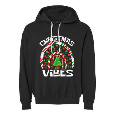 CHRISTMAS VIBES Rainbow Funny Xmas Pajama Garment-Dyed Fleece Hoodie