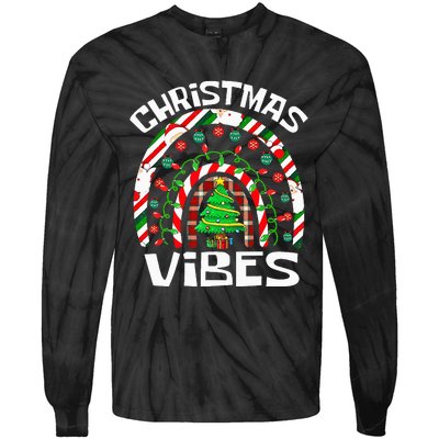 CHRISTMAS VIBES Rainbow Funny Xmas Pajama Tie-Dye Long Sleeve Shirt