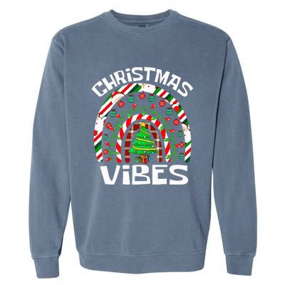 CHRISTMAS VIBES Rainbow Funny Xmas Pajama Garment-Dyed Sweatshirt