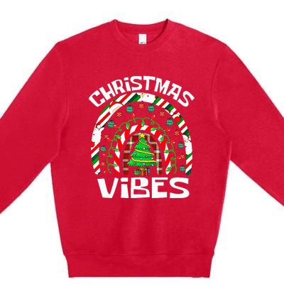 CHRISTMAS VIBES Rainbow Funny Xmas Pajama Premium Crewneck Sweatshirt