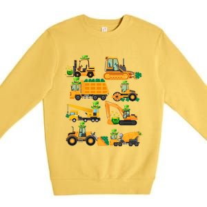 Construction Vehicle St Patricks Day Shamrock Funny Truck Gift Premium Crewneck Sweatshirt