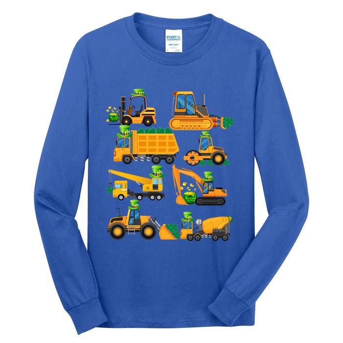 Construction Vehicle St Patricks Day Shamrock Funny Truck Gift Tall Long Sleeve T-Shirt