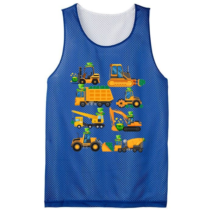 Construction Vehicle St Patricks Day Shamrock Funny Truck Gift Mesh Reversible Basketball Jersey Tank