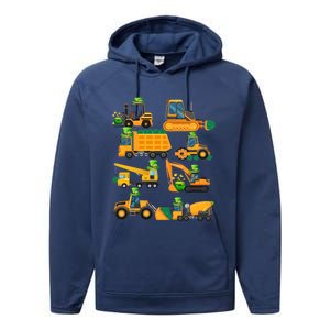 Construction Vehicle St Patricks Day Shamrock Funny Truck Gift Performance Fleece Hoodie