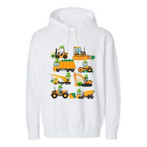 Construction Vehicle St Patricks Day Shamrock Funny Truck Gift Garment-Dyed Fleece Hoodie