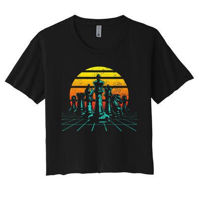 Chess Vintage Sunset Retro Chess Player Women's Crop Top Tee