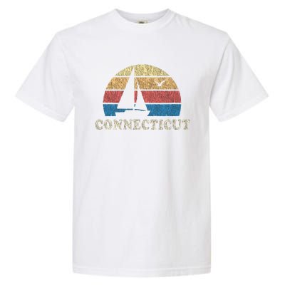 Connecticut Vintage Sailboat 70s Throwback Sunset Garment-Dyed Heavyweight T-Shirt