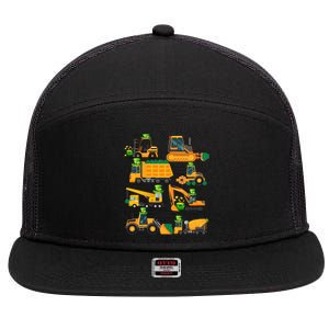 Construction Vehicle St Patricks Day Shamrock Funny Truck Gift 7 Panel Mesh Trucker Snapback Hat