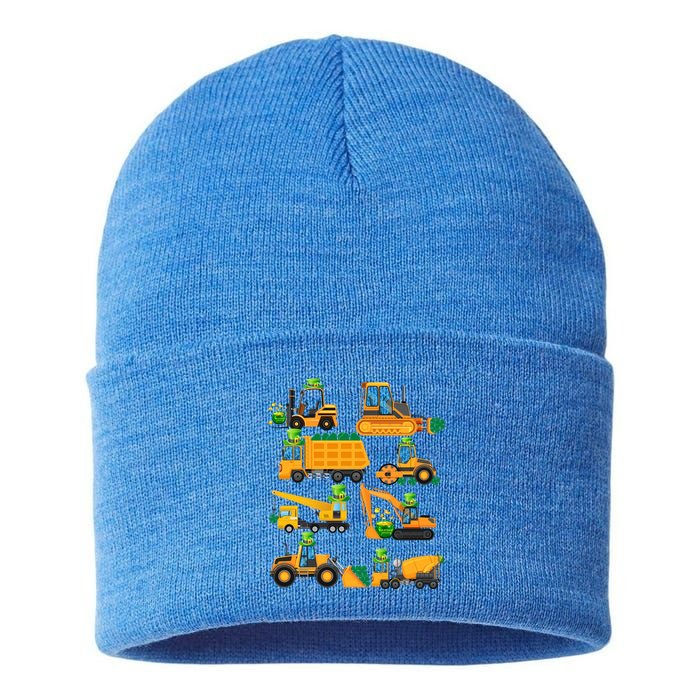 Construction Vehicle St Patricks Day Shamrock Funny Truck Gift Sustainable Knit Beanie