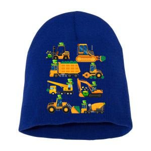 Construction Vehicle St Patricks Day Shamrock Funny Truck Gift Short Acrylic Beanie