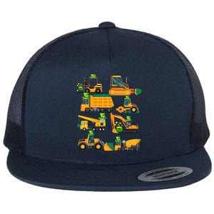 Construction Vehicle St Patricks Day Shamrock Funny Truck Gift Flat Bill Trucker Hat