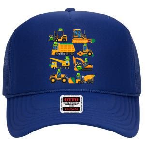 Construction Vehicle St Patricks Day Shamrock Funny Truck Gift High Crown Mesh Back Trucker Hat