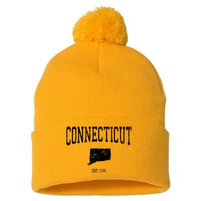 Connecticut Vintage Sports Design Ct Pom Pom 12in Knit Beanie
