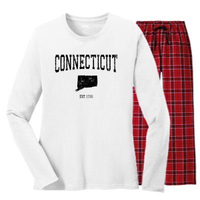 Connecticut Vintage Sports Design Ct Women's Long Sleeve Flannel Pajama Set 