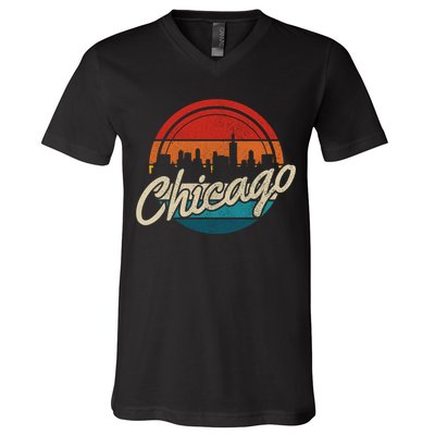 Chicago Vintage Skyline Retro Illinois Pride Gift V-Neck T-Shirt