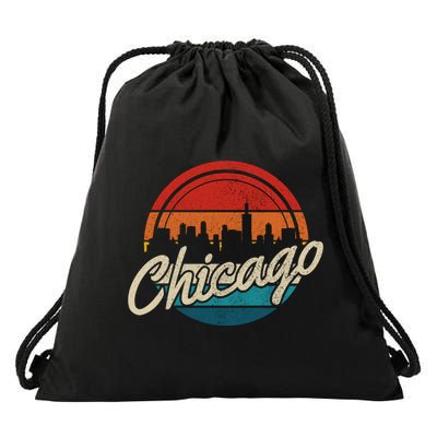 Chicago Vintage Skyline Retro Illinois Pride Gift Drawstring Bag