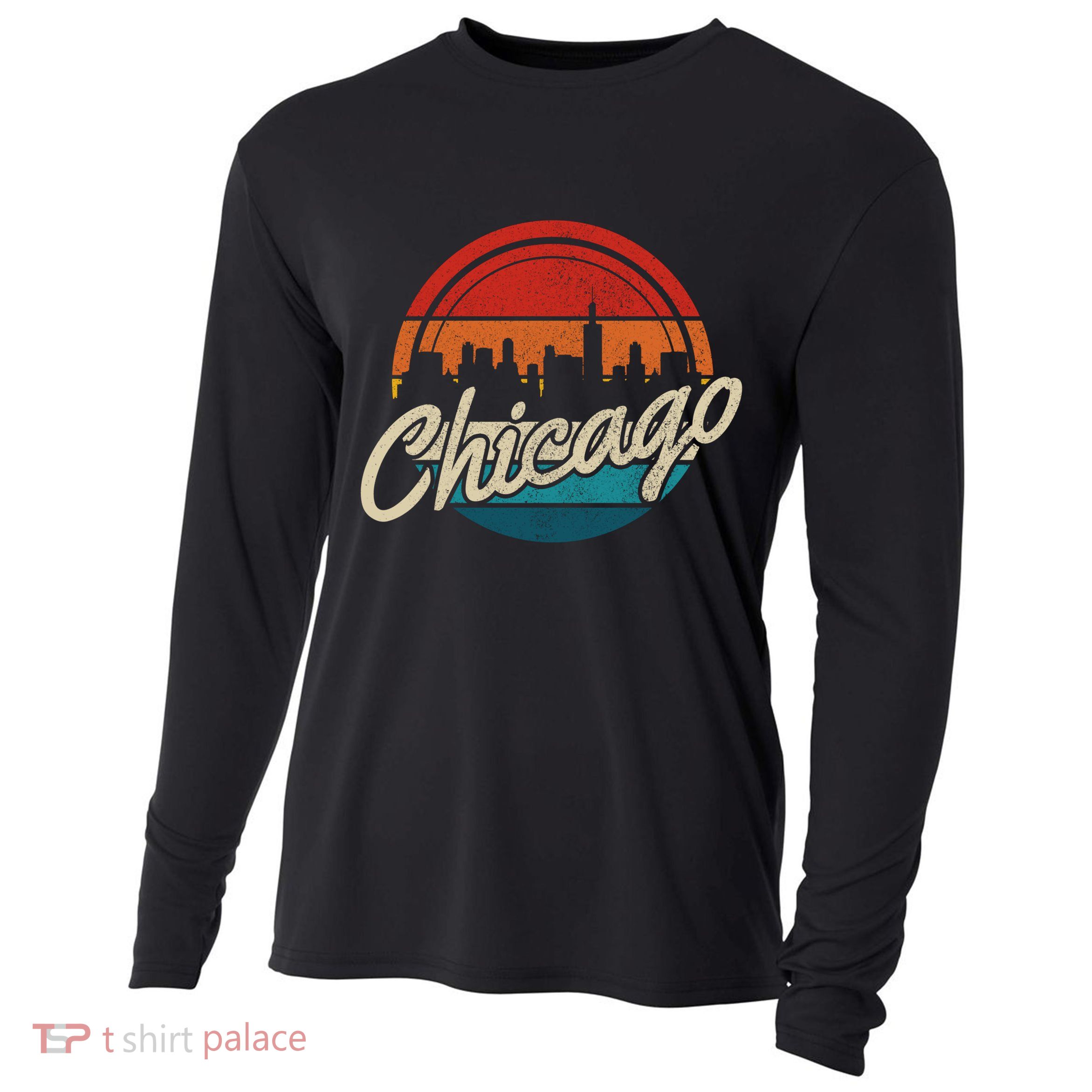 Chicago Vintage Skyline Retro Illinois Pride Gift Cooling Performance Long Sleeve Crew