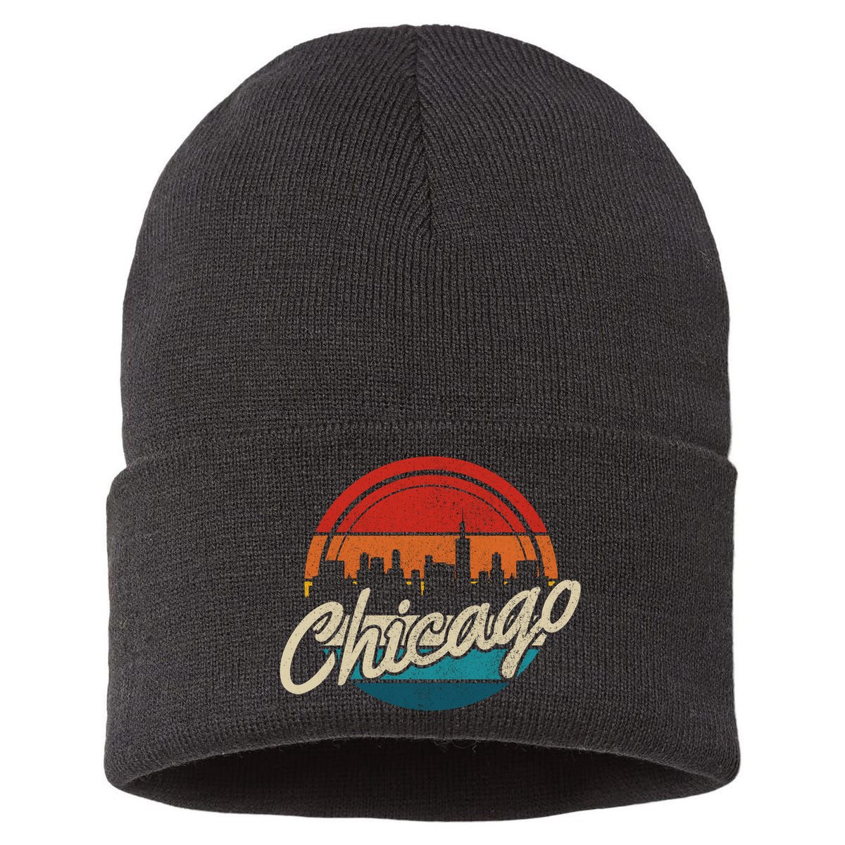 Chicago Vintage Skyline Retro Illinois Pride Gift Sustainable Knit Beanie