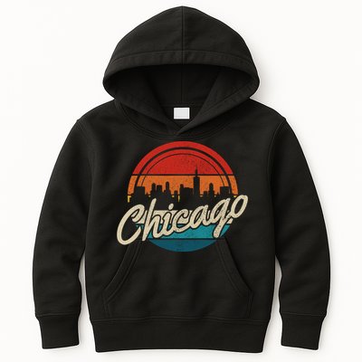 Chicago Vintage Skyline Retro Illinois Pride Gift Kids Hoodie