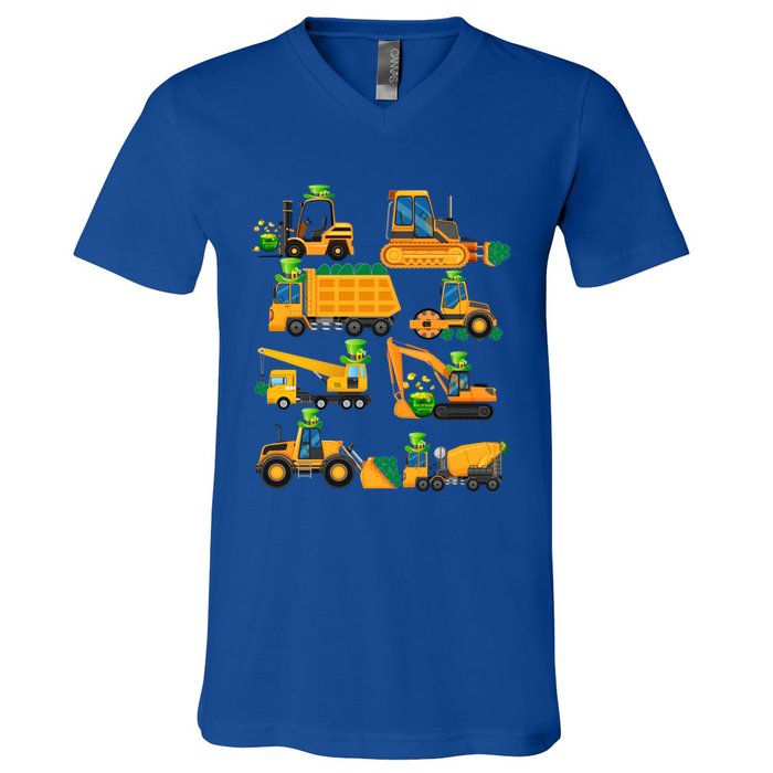 Construction Vehicle St Patricks Day Shamrock Funny Truck Cool Gift V-Neck T-Shirt