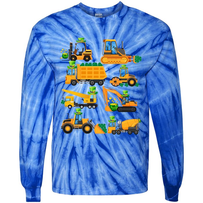 Construction Vehicle St Patricks Day Shamrock Funny Truck Cool Gift Tie-Dye Long Sleeve Shirt