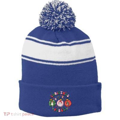 Christmas Vibes Santa Claus Snow Cookies Christmas Tree Gift Stripe Pom Pom Beanie