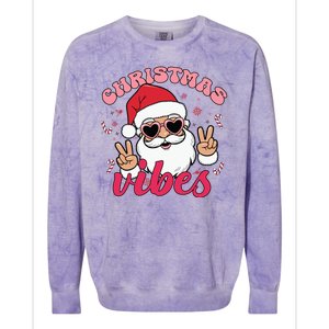 Christmas Vibes Santa Claus Peace Retro Groovy Colorblast Crewneck Sweatshirt