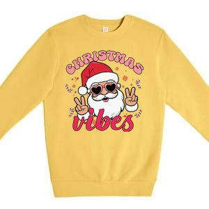 Christmas Vibes Santa Claus Peace Retro Groovy Premium Crewneck Sweatshirt