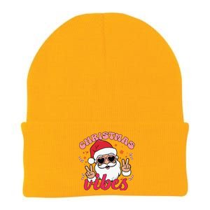 Christmas Vibes Santa Claus Peace Retro Groovy Knit Cap Winter Beanie