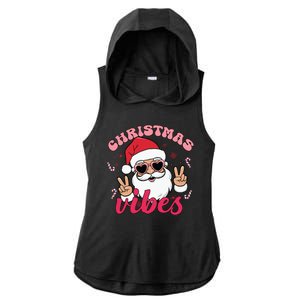 Christmas Vibes Santa Claus Peace Retro Groovy Ladies PosiCharge Tri-Blend Wicking Draft Hoodie Tank