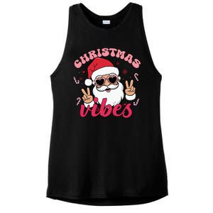 Christmas Vibes Santa Claus Peace Retro Groovy Ladies PosiCharge Tri-Blend Wicking Tank