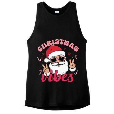 Christmas Vibes Santa Claus Peace Retro Groovy Ladies PosiCharge Tri-Blend Wicking Tank