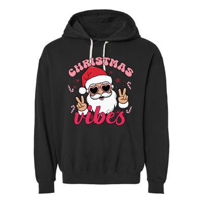 Christmas Vibes Santa Claus Peace Retro Groovy Garment-Dyed Fleece Hoodie