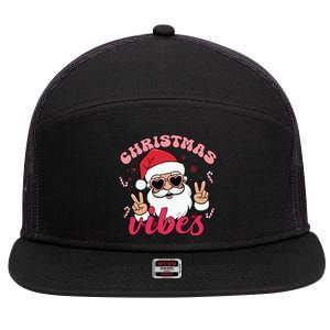 Christmas Vibes Santa Claus Peace Retro Groovy 7 Panel Mesh Trucker Snapback Hat