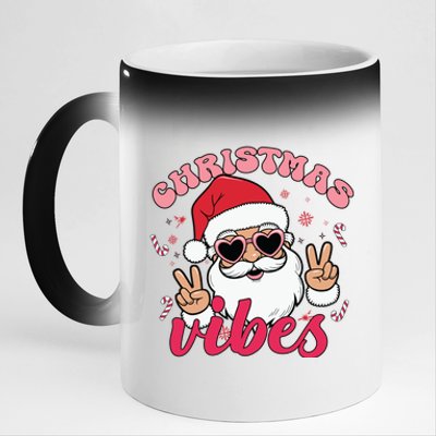 Christmas Vibes Santa Claus Peace Retro Groovy 11oz Black Color Changing Mug