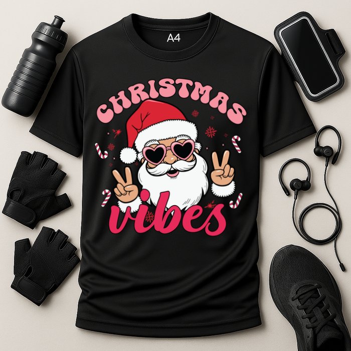 Christmas Vibes Santa Claus Peace Retro Groovy Performance Shirt