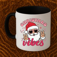 Christmas Vibes Santa Claus Peace Retro Groovy Mug