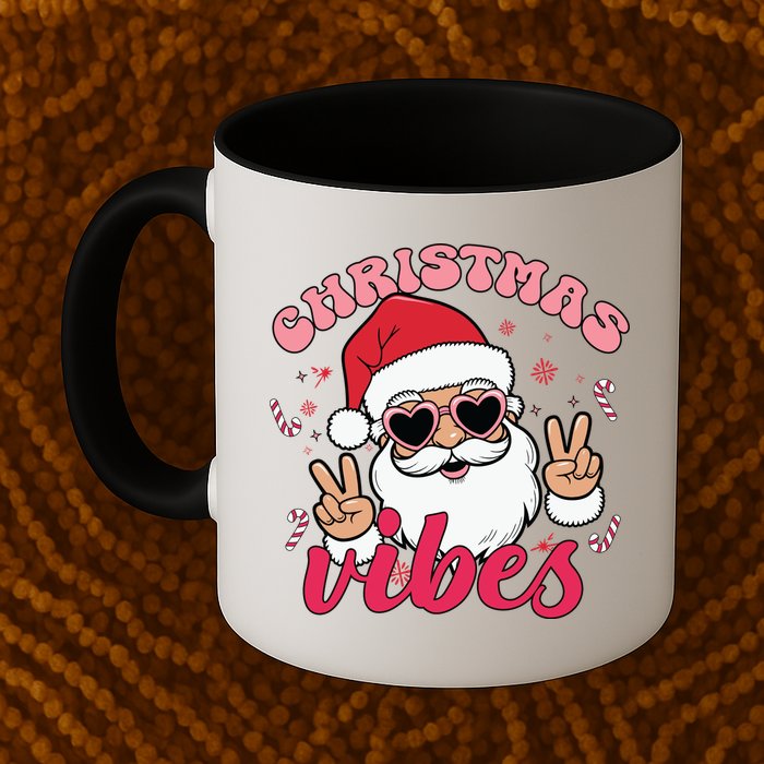 Christmas Vibes Santa Claus Peace Retro Groovy Mug