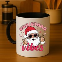 Christmas Vibes Santa Claus Peace Retro Groovy Mug