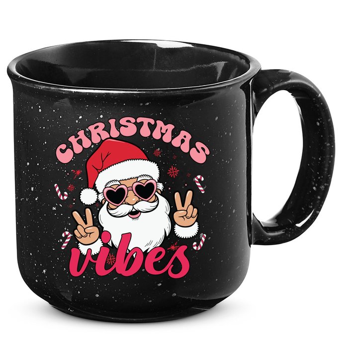 Christmas Vibes Santa Claus Peace Retro Groovy 15oz Campfire Ceramic Mug