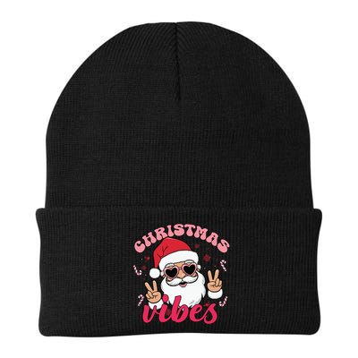 Christmas Vibes Santa Claus Peace Retro Groovy Beanie
