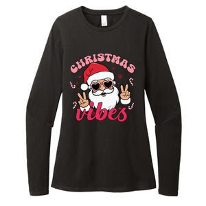 Christmas Vibes Santa Claus Peace Retro Groovy Womens CVC Long Sleeve Shirt